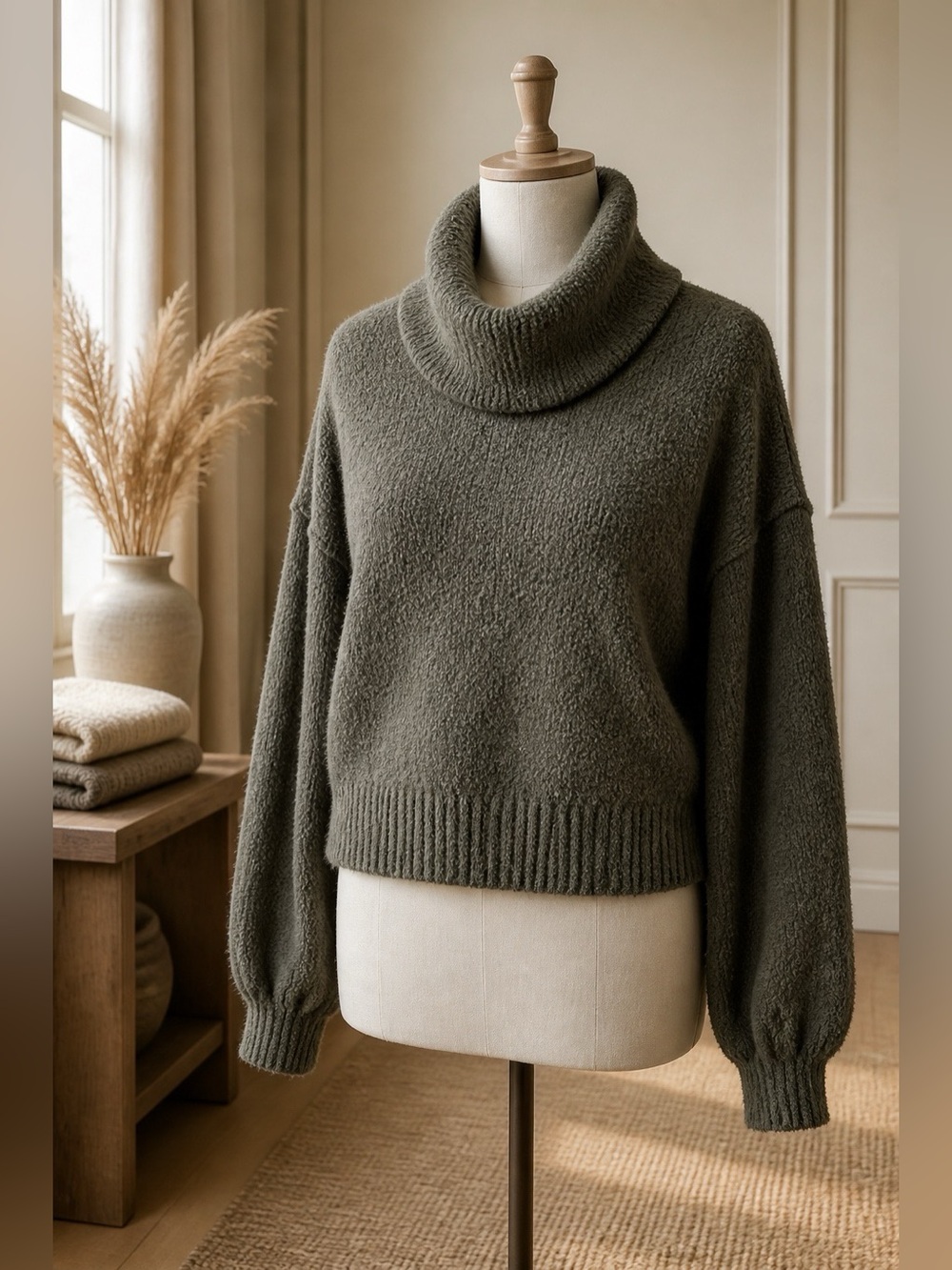 Ruby Moon Gray Cowl Neck Chenille Sweater Size Small